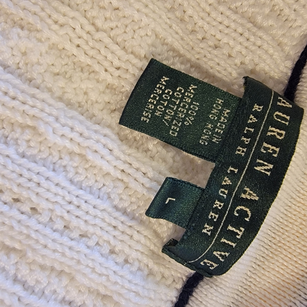 Ralph Lauren White V-Neck Sweater with Yellow and Navy Stripes - Picture 3 of 3